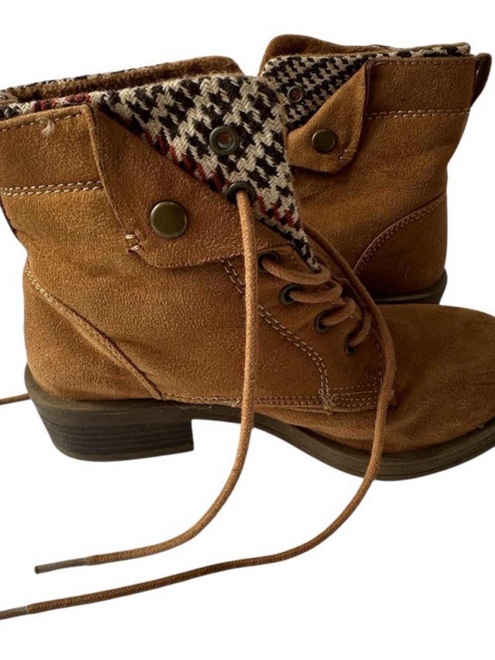 Women’s Tan Suede Lace-Up Ankle Boots with Patterned Collar - Picture 3 of 14